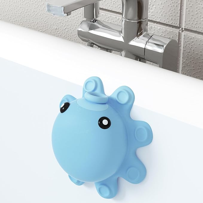 Bathtub Overflow Drain Cover - Silicone Bathroom Overflow Cover for Bath Tub, Bathroom Spa Accessories, Adds Inches of Water for Deeper Bath，Baby Blue by Abalter
