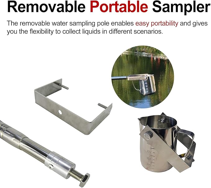 ERRULAN Water Sample Collection Pole PVC, Vertical Swing Telescopic Water Sampling Rod with Built-in Scale, Wellhead Sewage Dipper for Environmental Monitoring(33.8fl oz/1000ml,86-200cm/33.6-79.2in) - Image 8