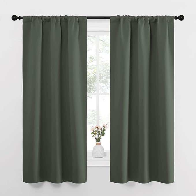 NICETOWN Bedroom Curtains Blackout Draperies - All Season Thermal Insulated Solid Rod Pocket Top Blackout Curtains/Drapes for Kid's Room (Dark Mallard, 1 Pair, 34 x 63 Inch) by NICETOWN