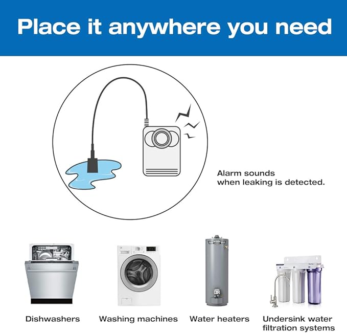 iSpring WD01 Wired Water Leak Detector with 46" Sensor Cable, 110dB Alarm, Leak Alert System for Home, Basement, Sink, Water Heater, Laundry, and RO Filters - Image 2