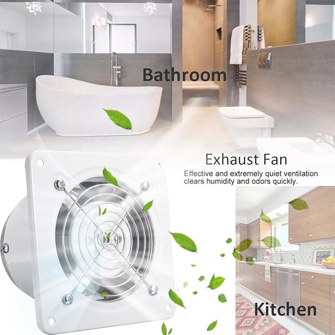 4'' Wall-Mounted Exhaust Fan, Small Bathroom Metal Iron Ventilation Fan, IPX4 118CFM Window Extractor Fan with Anti-backflow Check for Toilet, Office, Garage, Attic - Image 2