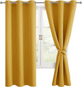 Hiasan Blackout Curtains for Bedroom and Living Room, Light Blocking, Noise Reducing Window Curtain Panels, Tiebacks Included, Set of 2, Grommet Top (Mustard Yellow, Width 42 Inch x Length 72 Inch) by Hiasan