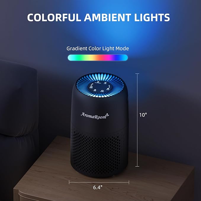 Air Purifiers for Home Bedroom, AromaRoom H13 HEPA Air Purifier Filter for Allergies, Pollen, Smoke, Dusts, Pets Dander, Odor, Hair, 22dB Quiet Air Cleaner for Room, Office, Dorm, AP100-B (Black) - Image 6