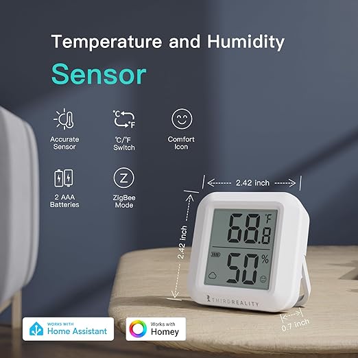 THIRDREALITY Zigbee Temperature and Humidity Sensor 2 Pack, Digital LCD Display, ZigBee Hub Required, App Records, Remote Monitoring and Smart Home Automation, AAA Batteries Included - Image 2