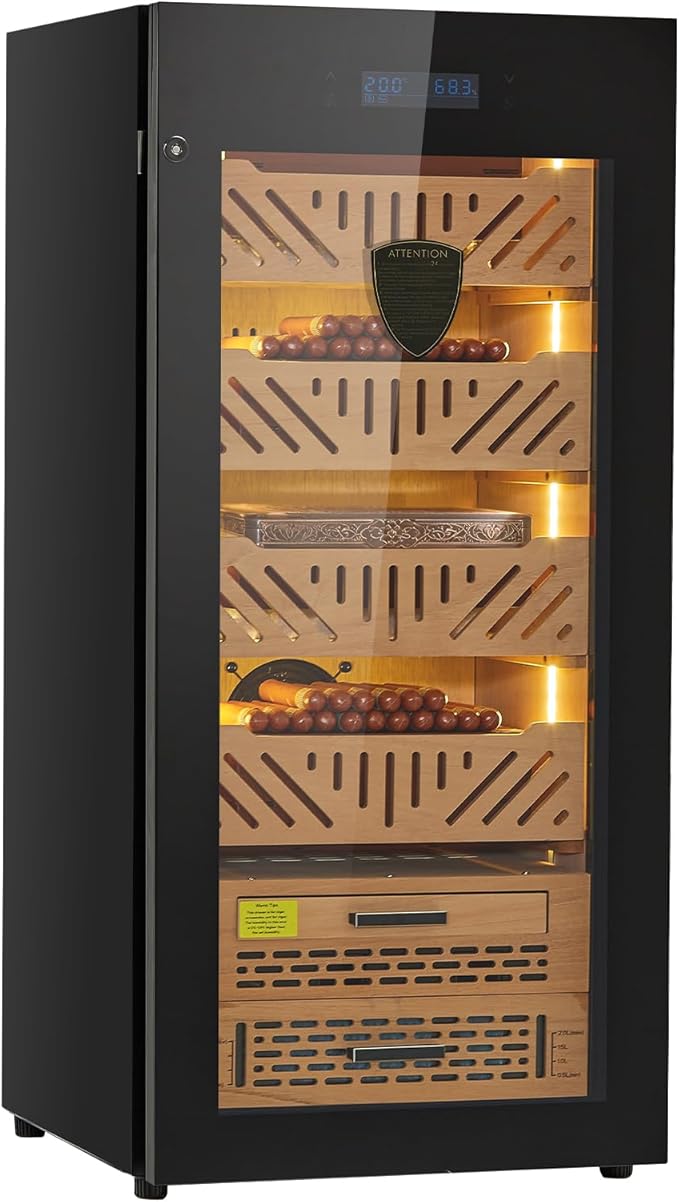 VEVOR Electric Humidor, 88L Cigar Humidor, 1000 Counts Electric Cigar Humidor with Compressor Cooling, Constant Humidity & Temperature Control, Spanish Cedar Wood Shelves & Drawers, for Household by VEVOR