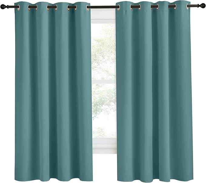 NICETOWN Blackout Drape for Nursery, Sea Teal, 1 Panel, 55 by 68-inch, Home Fashion Thermal Insulated Blackout Room Darkening Curtain/Drapery with Ring Top - Image 2