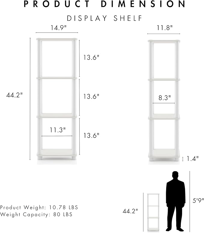 Homes: Inside + Out Apexa Modern 4-Tier Narrow Shelving Units, Collectibles Display Shelves, Easy Assembly Standing Shelf, Home Storage Organizer for Living Room, Bedroom, Office, White - Image 3