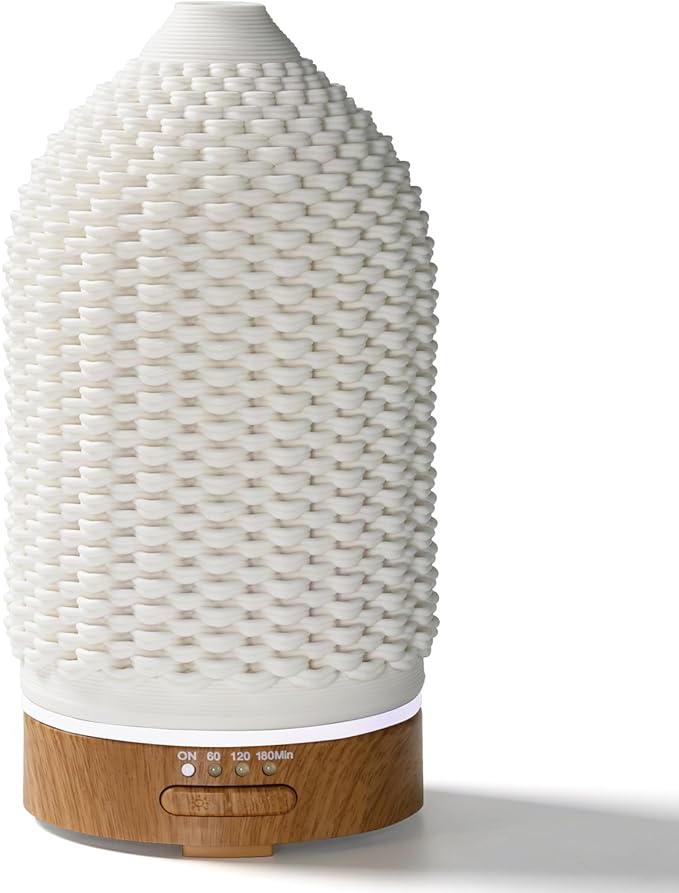 Ultrasonic Essential Oil Diffuser 100ML - Cool Mist Humidifier, 7-Color LED Lights, 3 Timer & Auto Shut-Off, Ideal Gift for Home Bedroom Office (Cream) by VICTORIAAROMA