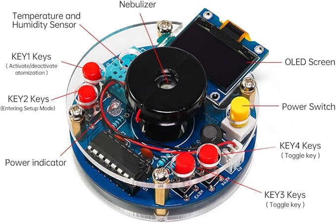 STEM Electronic DIY Kit Humidifier Soldering Project Kit, Temperature OLED Display Humidity Control, Auto-Off Timer and Memory Function Home Office - Image 5