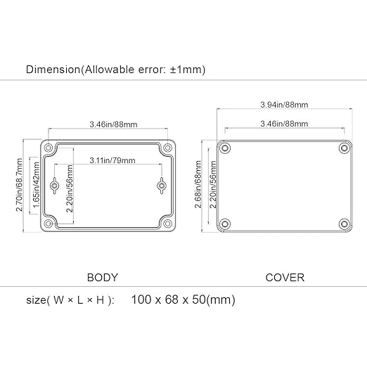 LeMotech Junction Box IP65 Waterproof Project Box Dustproof ABS Plastic Electrical Boxes Universal Enclosure for Electronic Black 3.93x 2.68x 1.97 inch (100 x 68 x 50 mm)(Pack of 2) - Image 8