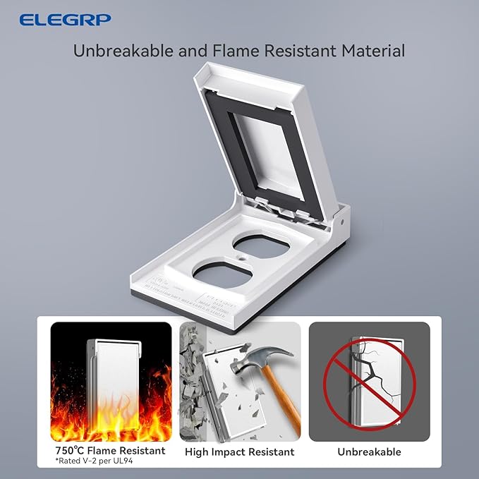 ELEGRP Vertical Outdoor Cover for Duplex Receptacles, Weatherproof Wall Plate, Outdoor Electrical Outlet Cover, Standard Size 1-Gang 4.85” x 2.82”, Thermoplastic, 2 Pack, White - Image 2