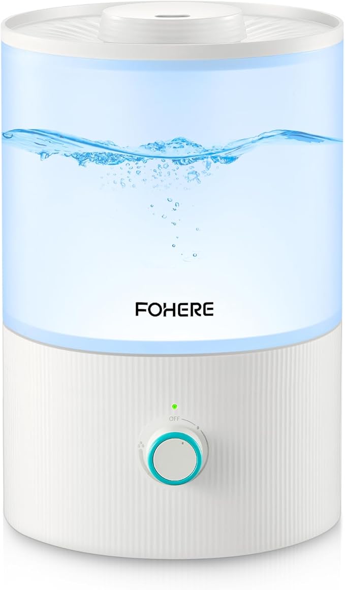 FOHERE Humidifiers for Bedroom, 3.2L Top Fill Cool Mist Ultrasonic Humidifier for Baby Rooms and Plants, 2-in-1 Essential Oil Diffuser with 7-Color Light and Auto Shut-Off, BPA-Free, Quiet, White by HOME