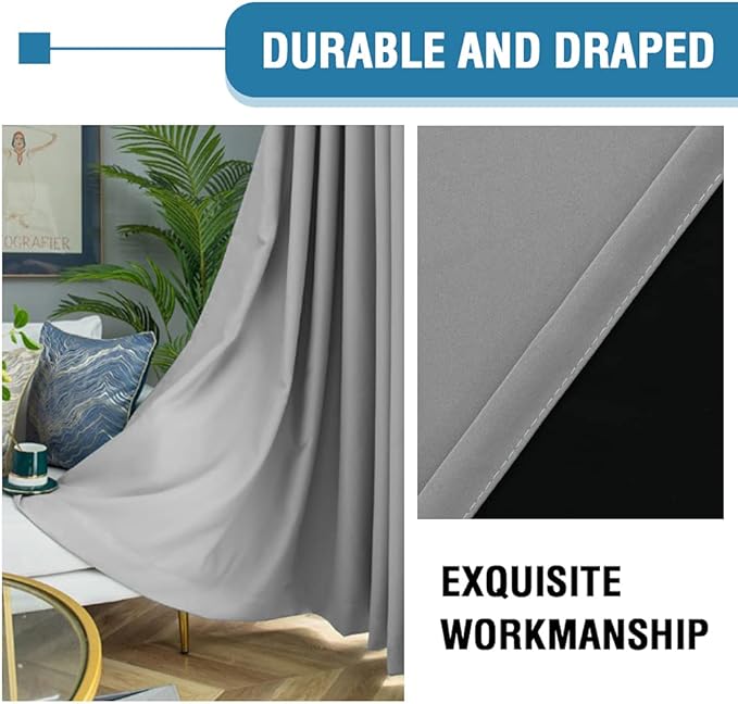 H.VERSAILTEX 100% Blackout Curtains for Bedroom Thermal Insulated Blackout Curtains 96 Inches Long Rod Pocket Window Drapes for Living Room with Black Liner 2 Panels Set, Dove Gray - Image 7