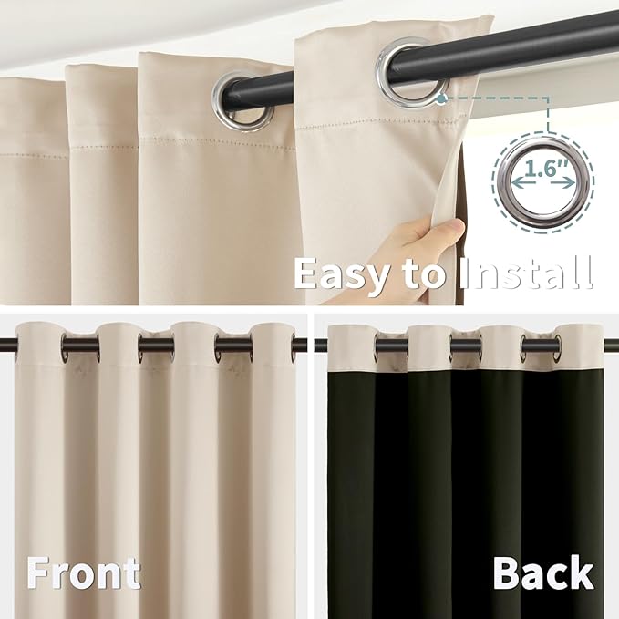 BGment Thermal Insulated 100% Blackout Curtains 72 Inch Length 2 Panels, Total Light Blocking Curtains for Bedroom, Grommet Window Drapes with Thick Black Liner, 42 Inch Wide Each Panel, Champagne - Image 6