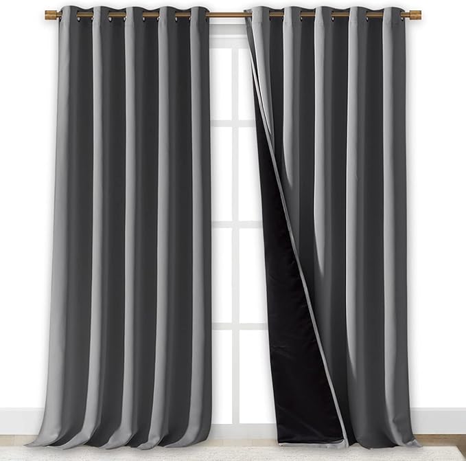 NICETOWN Total Shade Curtains and Draperies, Heavy-Duty Full Light Shading Drapes with Black Liner Backing for Villa/Hall/Dorm Window（Gray, Package of 2 Panels, 70 inches Wide x 95 inches Long - Image 2
