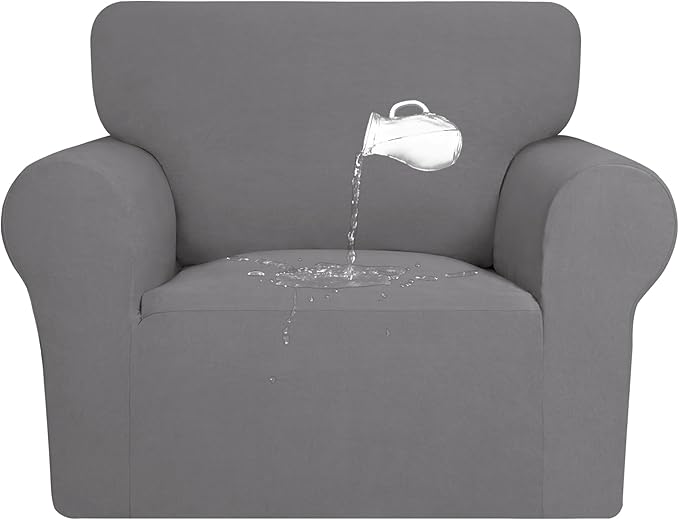 PureFit 100% Dual Waterproof Couch Cover Slipcovers for Couches and Sofas - Stretch Non Slip Fleece Sofa Covers Washable, Leakproof Furniture Protector for Kids, Pets, Dog (Chair, Light Gray) by PureFit