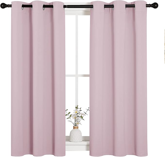 NICETOWN Room Darkening Curtain Panels for Girls Room, Nursery Essential Thermal Insulated Grommet Drapes for Small Window (Baby Pink, 2 PCs, 34 x 45 inch) by NICETOWN