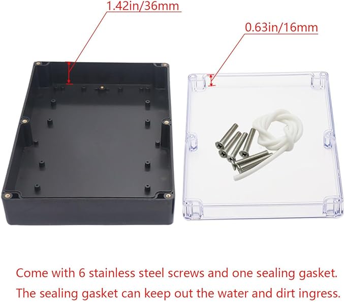 Project Box IP65 Waterproof Junction Box ABS Plastic Black Electrical Boxes DIY Electronic Project Case Power Enclosure Clear Cover 10.35“x7.17”x2.36“ - Image 4