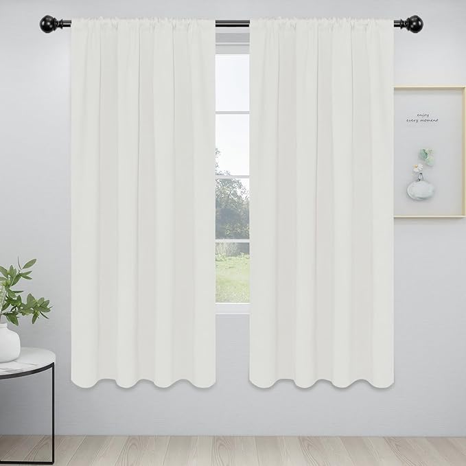 Easy-Going Rod Pocket Blackout Curtains for Bedroom, Room Darkening Window Curtains for Living Room, Thermal Insulated Noise Reduction Solid Window Drapes, 2 Panels(42x72 in, Ivory) by Easy-Going