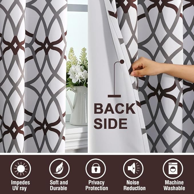H.VERSAILTEX Blackout Curtains 96 inch Length 2 Panels Set Thermal Curtains & Drapes Window Treatment Noise Reducing Geometric Modern Grommet Living Room Curtains for Bedroom - Brown and Gray - Image 4
