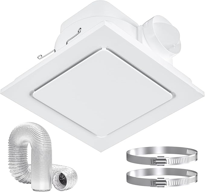 Hon&Guan Bathroom Exhaust Fan, Quiet Square Bathroom Vent Fan 111 CFM, 1.0 Sones, Ceiling Mount Ventilation Fan, Bath Ceiling Fans, Exhaust Fan for Home Bath Hotel by HonGuan