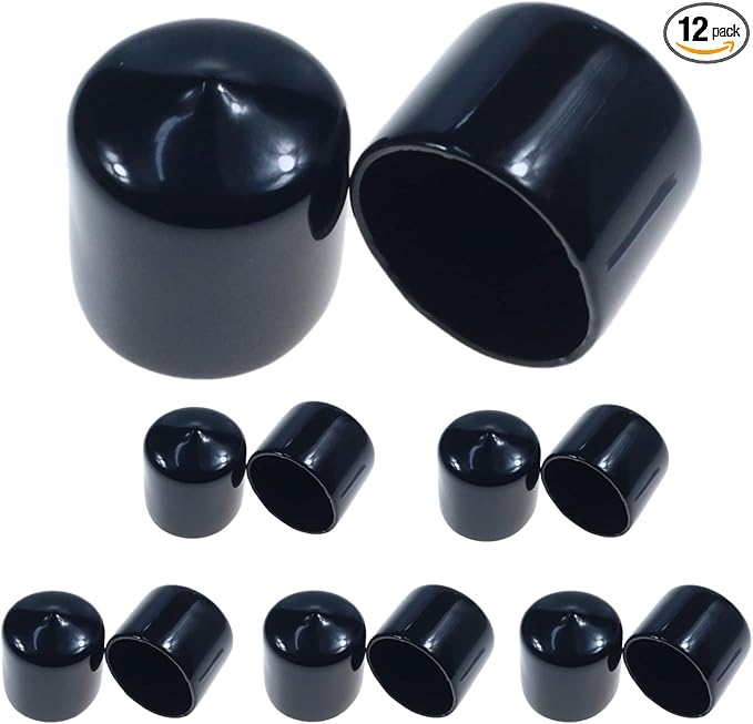 Acocony 1 3/16 Inch Rubber Cap Round Rubber End Caps PVC Flexible Protector Plastic Plugs for Round Holes Black Pack of 12 by Acocony