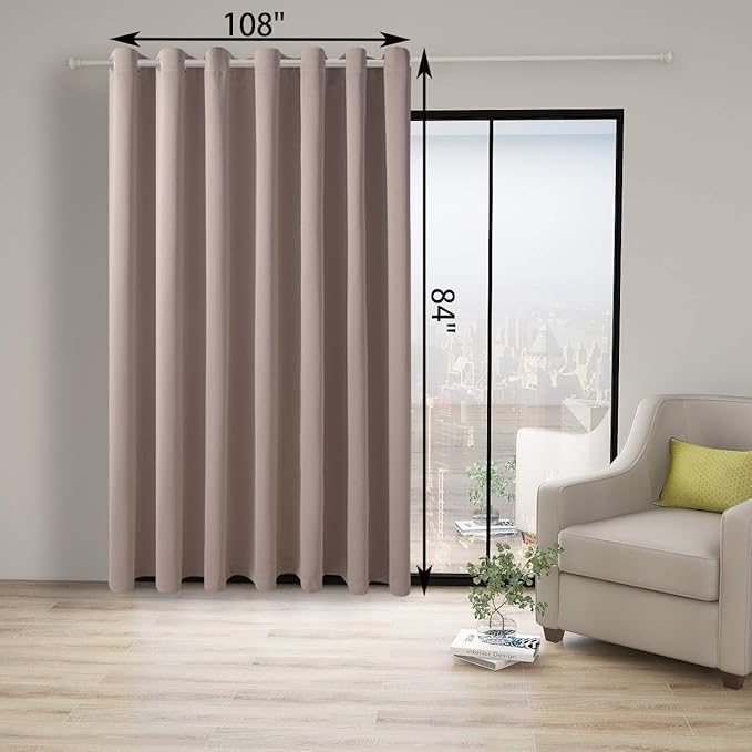 BONZER Room Divider Curtain Total Privacy Wall Noise Reducing Wide Blackout Curtains for Patio Sliding Glass Door, 84L x 108W Inch (7L x 9W ft), 1 Panel, Khaki - Image 3