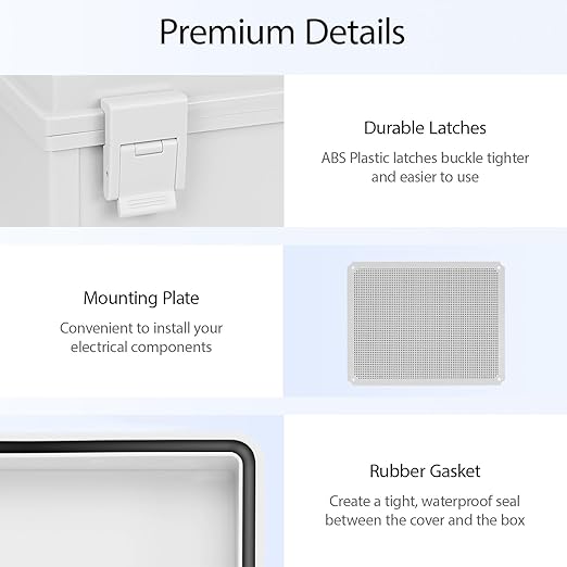 Electrical Box IP65 Waterproof Dustproof ABS Plastic Enclosure Outdoor and Indoor Project Box Hinged Cover with Mounting Plate Wall Brackets, Outer Dimension 19.7"x 15.7" x 7.9", Grey - Image 4