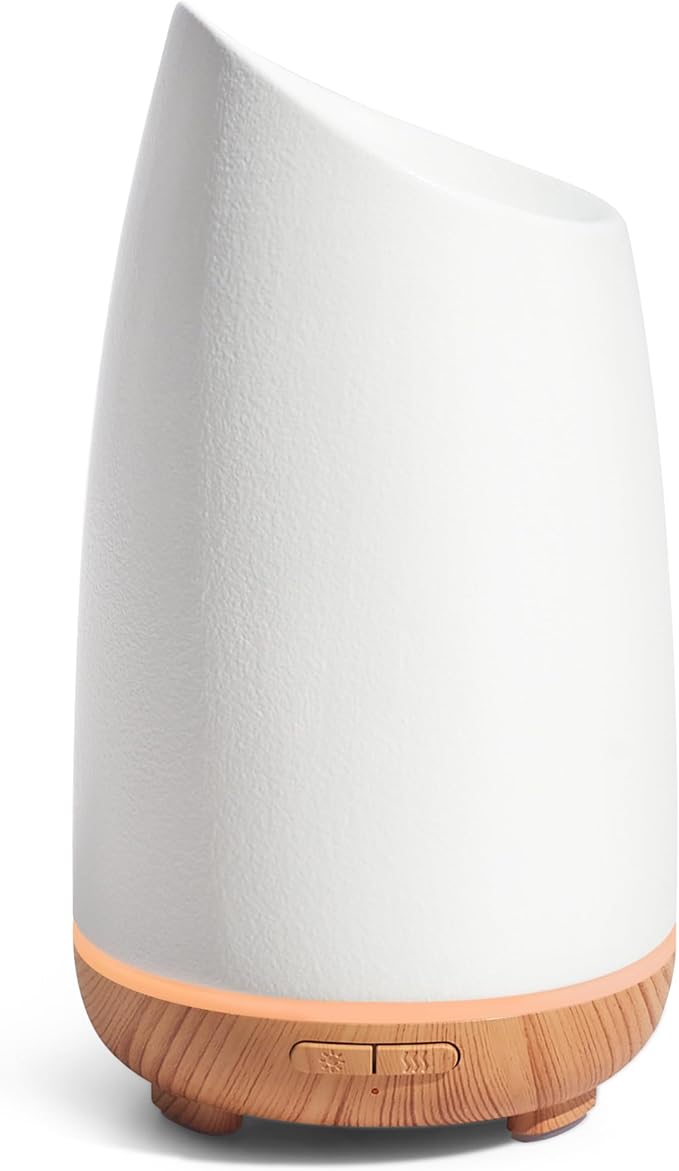 InnoGear 150ml Ceramic Oil Diffuser, Handcrafted Stone Essential Oil Diffuser Aromatherapy Diffusers Ultrasonic Cool Mist Humidifier Vaporizor 2 Mist Modes for Room Home, White Slope Cut Ceramic by InnoGear