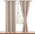 Hiasan Blackout Curtains for Bedroom, 42 x 84 Inches Long - Thermal Insulated & Light Blocking Window Curtains for Living Room/Kids Room, 2 Drape Panels Sewn with Tiebacks, Camel by Hiasan