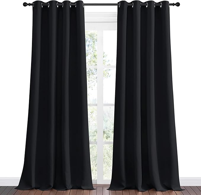 NICETOWN Halloween Patio Blackout Curtain Shades - Summer Home Decoration Thermal Insulated Grommet Blackout Draperies/Drapes for Kitchen (2 Panels, 55 inches x 90 inches, Black) - Image 2