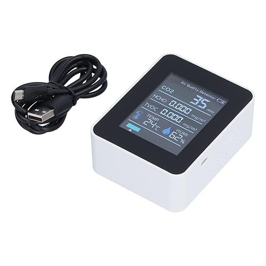 Air Quality Monitor Real Time Smart Display with Clear Alarm, Portable Detector for Office and Home, ABS Material, White - Image 7