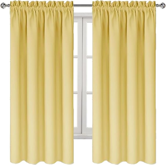 DWCN Blackout Curtains for Bedroom – Rod Pocket Thermal Insulated Noise Reducing Noise Reducing Drapes for Living Room, W 38 x L 63 Inch, 2 Panels, Light Yellow - Image 9