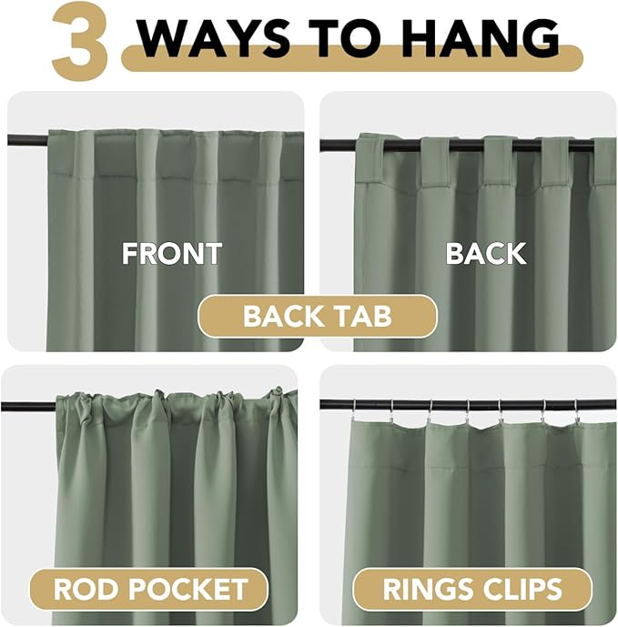 H.VERSAILTEX Blackout Curtains Thermal Insulated Window Treatment Panels Room Darkening Blackout Drapes for Living Room Back Tab/Rod Pocket Bedroom Draperies (2 Panels, Green Bay, 52 x 84 Inch) - Image 4
