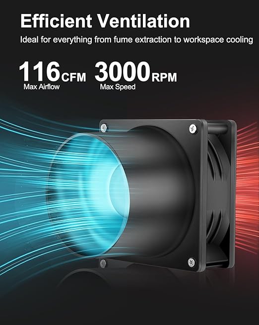 GDSTIME 120mm x 38mm 12V DC Axial Fan with 4 Inch Duct Flange Variable Speed Controller, 110V 120V AC Powered, Small Air Exhaust Fume Smoke Extractor Kit for Soldering, 3D Printer Enclosure - Image 5