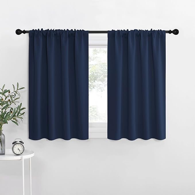 NICETOWN RV Blackout Curtains for Camper Windows, Kitchen Curtains, Short Blackout Curtains & Drapes, Thermal Insulated Rod Pocket Window Treatment Draperies for Nursery (Navy, 34" x 36", Set of 2) by NICETOWN
