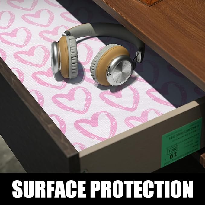 Pink Heart Drawer Liner for Cabinets, Shelf Liner Non-Adhesive and Strong Non-Slip Cabinet Drawer Liners for Kitchen,Table,Bookshelves,Waterproof Cupboard Liners,12IN x 10FT - Image 4
