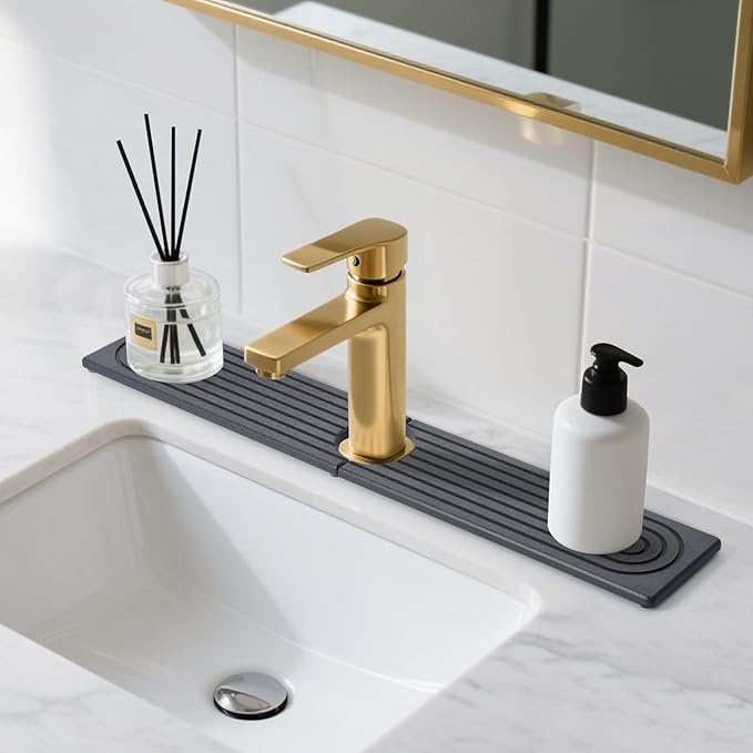 Kitchen Sink & Bathroom Faucet Mat, Diatomite Stone Splash Guard & Sink Protector, Super Absorbent Splash Guard to Prevent Water Drips & Moisture, Non-Slip Bathroom Counter Mat (Deep Grey, 23.6 x 4) by Unknown