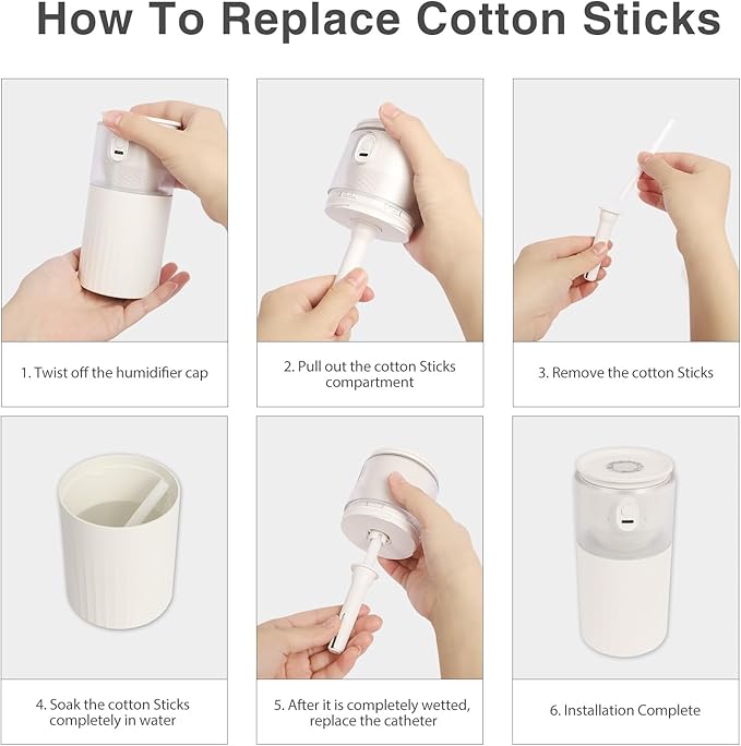 Cotton Humidifier Filter Sticks (60PCS) - 0.3" Universal Fits Mini Diffusers, Rapid Absorption Replacement Wicks for Cool Mist USB Humidifiers in Home, Bedroom, Office (White, 0.3"×4") - Image 3