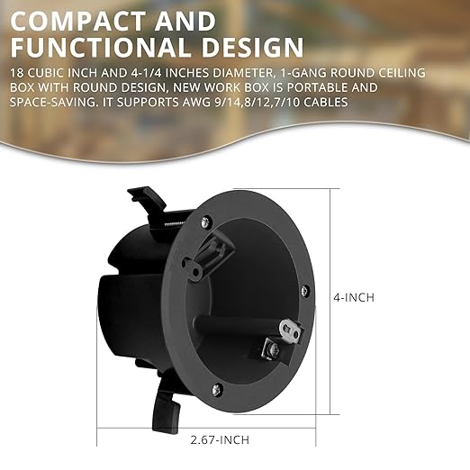 4" Electrical Round Outlet Black Box, 18 Cubic Inch ETL Listed Round Outlet Box, 2-Hour Fireproof for Home Improvement (12 Pack) - Image 4