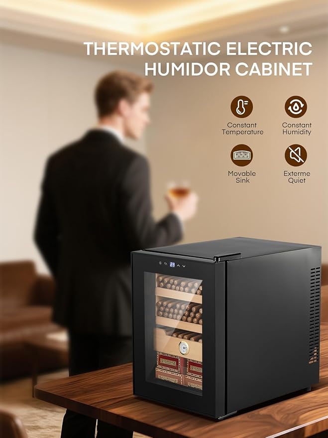 FOHERE Cigar Humidor Electric 33L with Temperature Control, Cigar Cooler with Humidity Control, Spanish Cedar Wood Shelves and Thermometer(280 Counts Capacity), Gift for Businees Partner - Image 2