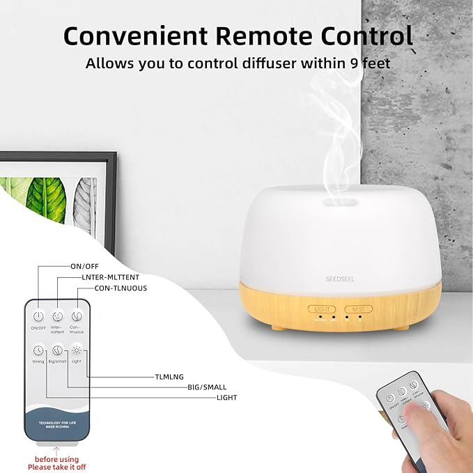 300ML Essential Oil Diffuser,Quiet 8 Hours Operation, 7-Color LED Light, 4 Timer, Remote Control, Aromatherapy Diffuser Auto-Off, for Bedroom, Living Room, Office, Home - Image 3