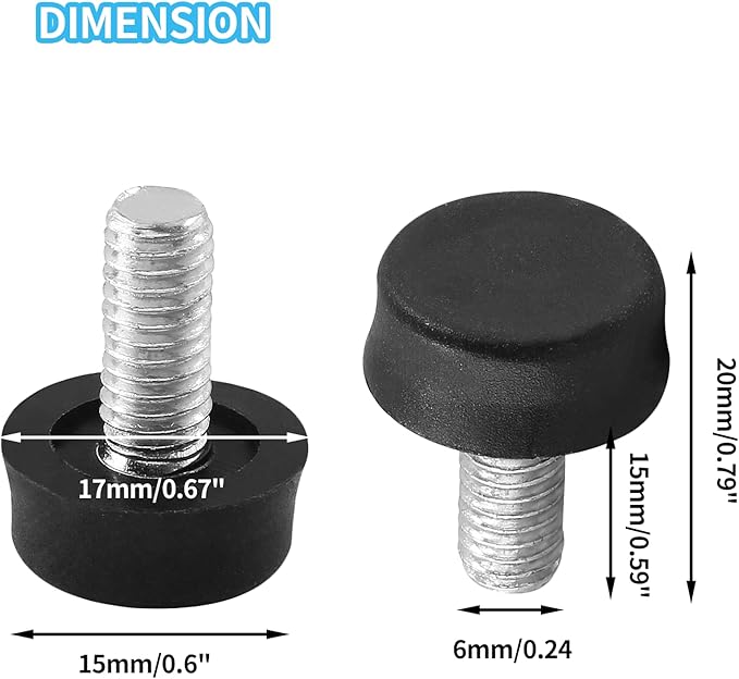 Biaungdo 24 Pcs Adjustable Furniture Levelers, M6x15 mm Ajustable Leveling Feet Screw On Furniture Glide Foot Levelers for Table, Chair, Cabinet, Furniture Legs, Black - Image 2