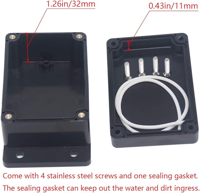 2pcs Project Box ABS Black Electrical Boxes IP65 Outdoor Waterproof Box Electronic Junction Box Fixed Ear Power Enclosure with Cable Glands for DIY Project 3.94 x 2.68 x 1.97 inch - Image 5
