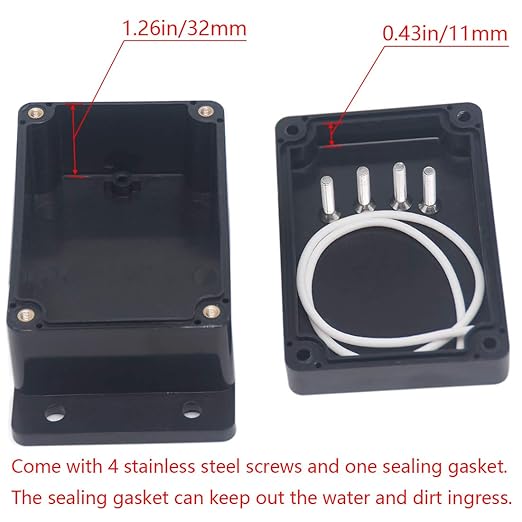 2Packs Junction Box IP65 Waterproof ABS Plastic Electrical Project Case Power Junction Boxes, Project Box with Fixed Ear Black 3.94x2.68x1.97 inch(100x 68 x50 mm) - Image 4
