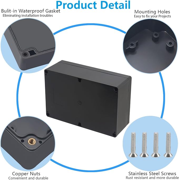 Outdoor Waterproof Junction Box IP67 Project Box ABS Black Electrical Boxes Electronic Enclsoure for DIY Project 9.1 x 5.9 x 3.4 inch (230x150x87mm) - Image 6