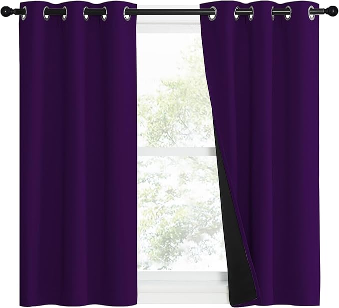 NICETOWN 100% Blackout Curtains with Black Liner Backing, Thermal Insulated Curtains for Living Room, Noise Reducing Drapes, Royal Purple, 37" Wide x 40" Long Per Panel, Set of 2 Panels - Image 2