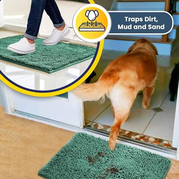 Muddy Mat® Pack of 3 Highly Absorbent Microfiber Dog Door Mat and Pet Rug, Non Slip Thick Washable Area Mat Soft Chenille for Kitchen Bathroom Bedroom and Outdoor - Sea Green Small, Medium & Large - Image 3