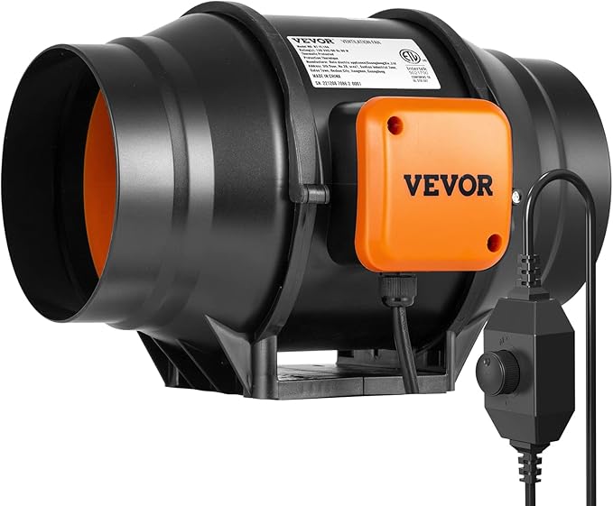 VEVOR Inline Duct Fan, 6-Inch 400 CFM with Variable Speed Controller, Quiet AC-Motor Ventilation Exhaust Fan for Cooling Booster, Grow Tents, Hydroponics by VEVOR