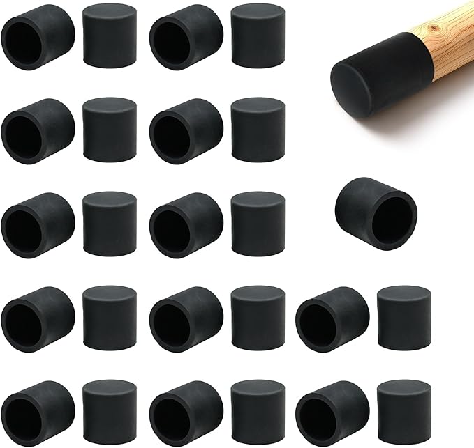 25 Pcs 5/8" (16 mm) Round Chair Leg Tips Caps, Silicone Rubber Furniture Leg Floor Protectors, Reduce Noise Folding Metal Chair Leg Cap Replacement for Bar Stool Leg Patio Indoor, Black by BOPOREAE